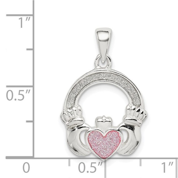 Sterling Silver Glitter Infused Claddagh Pendant - Picture 2 of 4
